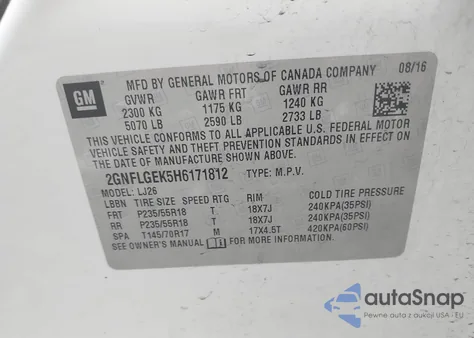 2017 Chevrolet Equinox Premier из США, поврежденный, VIN 2GNFLGEK5H6171812